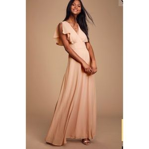 Lulu’s blush bridesmaid maxi dress